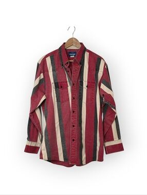 Vintage 90s Wrangler Western Striped Brushpopper Button-Down XL